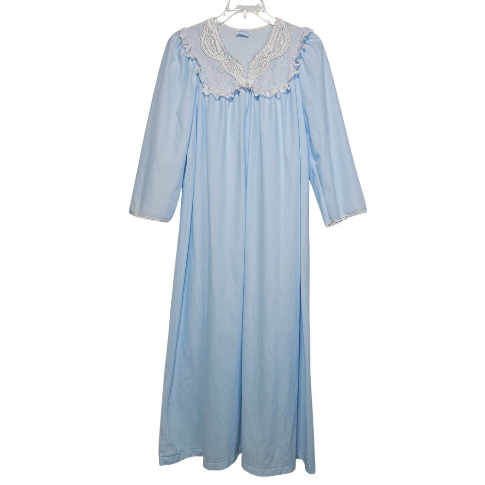 Lorraine‎ Vtg Pastel Blue Lace Long Maxi Nightgown L Victorian Grandma Cottage